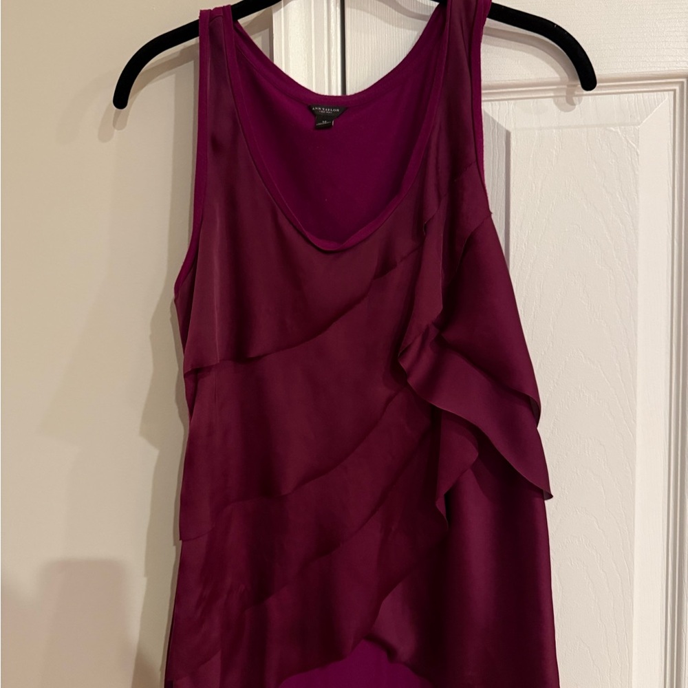 Ann Taylor Red Asymmetrical Ruffled Tank Top